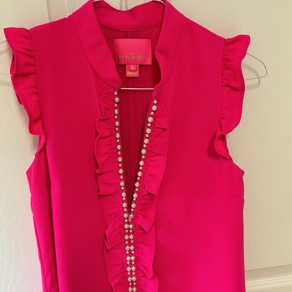 Lilly Pulitzer Adalee Beaded Sleeveless Shift Dress Pink Palms Size 0 Like New - Picture 4 of 9